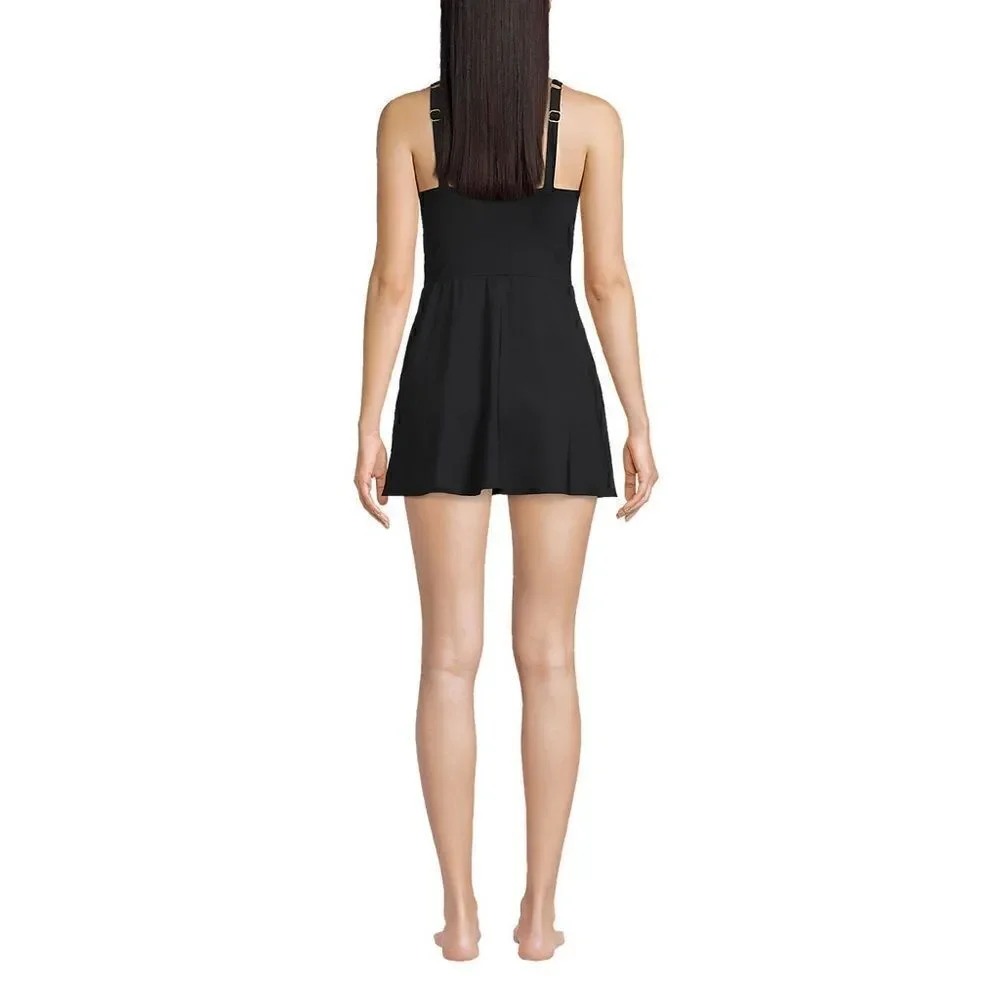 Land’s End plus size tulip wrap 1 piece swimsuit adjustable soft cup black L
